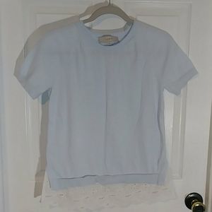 Loft short sleeve sweater shirt lace bottom blue